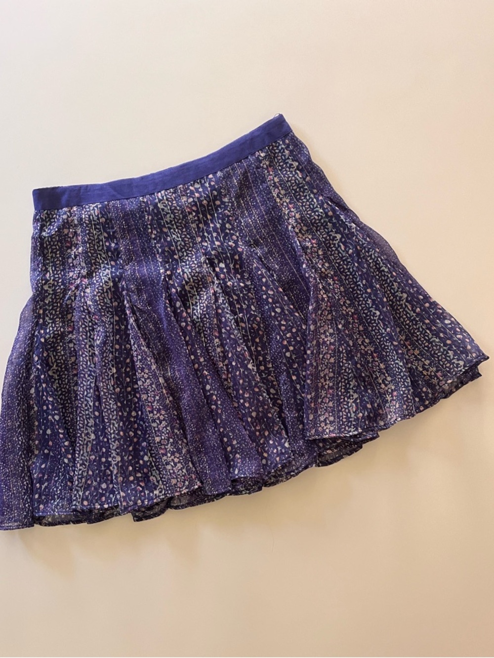 American Eagle Purple Floral Pleated Skater Skirt Silver/Gold Detail Sz 2 Fairy